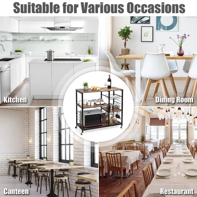 Costway Rolling Industrial Kitchen Baker's Rack Wood Black 5 Costway Rolling Industrial Kitchen Baker's Rack Wood Black - Image 5