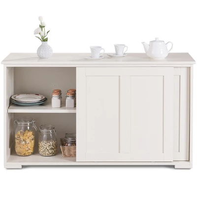 Costway Kitchen Storage Cabinet Sideboard Buffet Cupboard Wood Sliding Door Pantry White 9 Costway Kitchen Storage Cabinet Sideboard Buffet Cupboard Wood Sliding Door Pantry White - Image 9