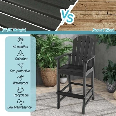 Costway Outdoor HDPE Bar Height Stool Patio Tall Chair Armrest Footrest All Weather 4 Costway Outdoor HDPE Bar Height Stool Patio Tall Chair Armrest Footrest All Weather - Image 4