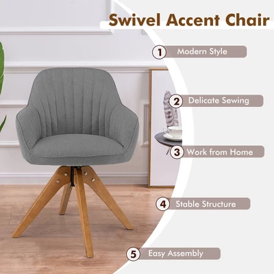 Costway Modern 360 Degree Swivel Accent Chair W/ Linen Fabric & High-density Sponge Yellow/Brown/White/Grey/Red 7 Costway Modern 360 Degree Swivel Accent Chair W/ Linen Fabric & High-density Sponge Yellow/Brown/White/Grey/Red - Image 7