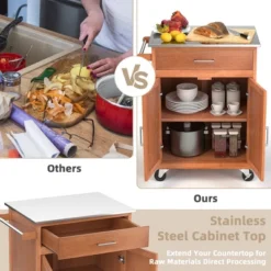 Costway Wood Kitchen Trolley Cart Stainless Steel Top Rolling Storage Cabinet Island -Costway GUEST 6ebb8345 1869 427d a55c 27911056d606