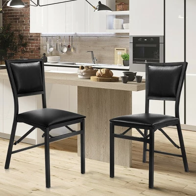Costway Set Of 2 Metal Folding Chair Dining Chairs Home Restaurant Furniture Portable Black 2 Costway Set Of 2 Metal Folding Chair Dining Chairs Home Restaurant Furniture Portable Black - Image 2