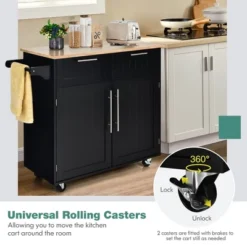 Costway Rolling Kitchen Cart Island Heavy Duty Storage Trolley Cabinet Utility Black -Costway GUEST 6f11f5ec c16c 4b70 9388 4438270832e1