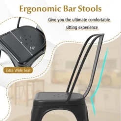 Costway 18" High Back Bar Stools Set Of 4 With Removable Backrest For Cafe Bar Black/Gun Gray -Costway GUEST 6f78c456 dc6a 4461 8193 84076116d1d2