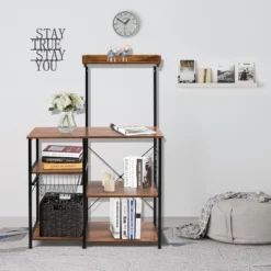 Costway 4-Tier Vintage Kitchen Baker's Rack Utility Microwave Stand W/ Basket & 5 Hooks -Costway GUEST 6f91a8b4 7336 4d48 92d8 a31479990f53