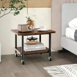 Costway 2-Tier Rolling Under Desk Printer Cart Machine Stand Storage Rack Brown -Costway GUEST 6fd106a0 ba2a 4678 8c13 05a0b20e5a7a