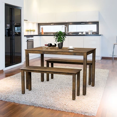 3pcs Dining Set Modern Studio Collection Table With 2 Benches Wood Legs Coffee 1 3pcs Dining Set Modern Studio Collection Table With 2 Benches Wood Legs Coffee