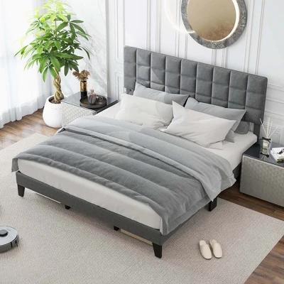 Costway Full/Queen/King Size Bed Frame Modern Linen Fabric Upholstered Platform Bed With Headboard 8 Costway Full/Queen/King Size Bed Frame Modern Linen Fabric Upholstered Platform Bed With Headboard -Costway GUEST 70196421 71fa 456e af15 590fce3f7384