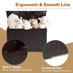 Costway Wooden Toy Box Kids Storage Chest Bench W/ Flip-Top Lid & Safety Hinge WhiteBrown -Costway GUEST 70c89490 c1ac 44df b79f e0b016beec52