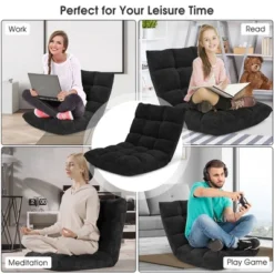Costway Adjustable 14-Position Floor Chair Folding Lazy Gaming Sofa Chair Cushioned-Black -Costway GUEST 70d57811 aa61 473d b682 8af985f822ea