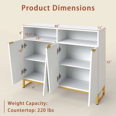 Costway 40" Buffet Storage Cabinet With 4 Doors & Adjustable Shelves Anti-Tipping Kits 2 Costway 40" Buffet Storage Cabinet With 4 Doors & Adjustable Shelves Anti-Tipping Kits - Image 2