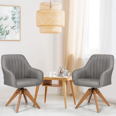 Costway Set Of 2 Swivel Accent Chair Fabric Vanity Study ArmChair W/Wood Legs 2 Costway Set Of 2 Swivel Accent Chair Fabric Vanity Study ArmChair W/Wood Legs - Image 2