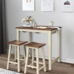 Costway 3-Piece Bar Table Set Counter Pub Table& 2 Saddle Bar Stools W/ Hanging Design 11 Costway 3-Piece Bar Table Set Counter Pub Table& 2 Saddle Bar Stools W/ Hanging Design -Costway GUEST 71873fe4 aef6 445a 918f ddd20ca6b17e