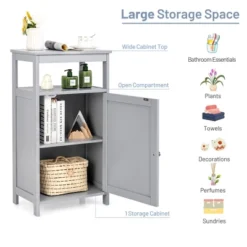 Bathroom Wooden Floor Cabinet Multifunction Storage Rack Organizer Stand Grey/White -Costway GUEST 71edde17 1f23 43f7 89ee 88beaea1ba41