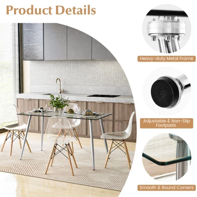 Costway 5 PCS Dining Table Set 51'' Modern Rectangular Glass Table & 4 Chairs Kitchen 6 Costway 5 PCS Dining Table Set 51'' Modern Rectangular Glass Table & 4 Chairs Kitchen - Image 6