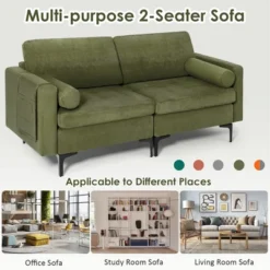 Costway Modern Loveseat 2-Seat Sofa Couch W/ 2 Bolsters & Side Storage Pocket Army Green -Costway GUEST 72424d35 16e0 4e44 8d80 d1d15a60819a