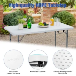 Costway Folding Table Portable Bi-fold Picnic Dining Table W/ 3-Level Height Adjustment -Costway GUEST 724d612c c540 4487 8716 0c25a8486970