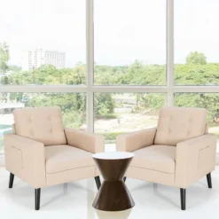 Costway Set Of 2 Upholstered Accent Chair Single Sofa Armchair W/ Wooden Legs -Costway GUEST 72663b47 0093 46de 8160 9cc68c6c3682