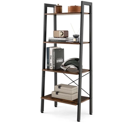 Costway 4-Tier Wood Ladder Shelf Ladder Bookcase Bookshelf Display Rack 10 Costway 4-Tier Wood Ladder Shelf Ladder Bookcase Bookshelf Display Rack - Image 10