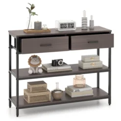 Costway Console Entryway Table Sofa Side Table With Folding Fabric Drawers For Living Room Gray/Rustic Brown -Costway GUEST 72bca12c 68c9 4e57 88cb 5d4d47015f73