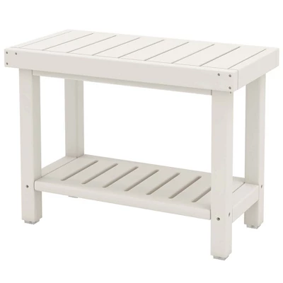 Costway 24" X 12" Heavy Duty Waterproof HDPE Shower Bench Stool With Storage Shelf White/Off White & Brown 11 Costway 24" X 12" Heavy Duty Waterproof HDPE Shower Bench Stool With Storage Shelf White/Off White & Brown - Image 11