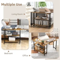 Costway 360° Rotatable Sofa Side Table L-shaped Laptop Desk Snack Table WithShelf Patented Brown/Natural/Walnut/Rustic Brown -Costway GUEST 72f64dcb ec98 4c3b 8b2b 2f0cf7616416