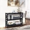 Costway 3-Tier Console Table X-Design Bookshelf Sofa Side Accent Table W/Shelf EspressoBlack