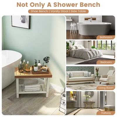 Costway 24" X 12" Heavy Duty Waterproof HDPE Shower Bench Stool With Storage Shelf White/Off White & Brown 7 Costway 24" X 12" Heavy Duty Waterproof HDPE Shower Bench Stool With Storage Shelf White/Off White & Brown - Image 7