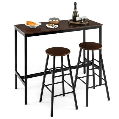 Costway 3 Piece Bar Table Set Pub Table And 2 Stools Counter Kitchen Dining Set 10 Costway 3 Piece Bar Table Set Pub Table And 2 Stools Counter Kitchen Dining Set - Image 10
