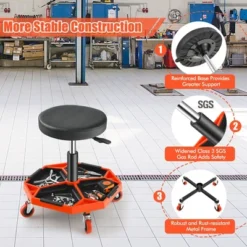 Costway Heavy-Duty Adjustable Height Rolling Stool WithTool Tray Storage 330 LBS Capacity -Costway GUEST 737ca70e 705d 4935 b245 f03f84b67d3c