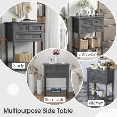 Costway Console Entryway Table W/ 3 Drawers Open Shelf For Hallway Living Room Dark Grey 4 Costway Console Entryway Table W/ 3 Drawers Open Shelf For Hallway Living Room Dark Grey - Image 4