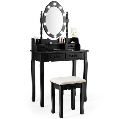 Costway Makeup Vanity Dressing Table Set W/10 Dimmable Bulbs Cushioned Stool 12 Costway Makeup Vanity Dressing Table Set W/10 Dimmable Bulbs Cushioned Stool - Image 12