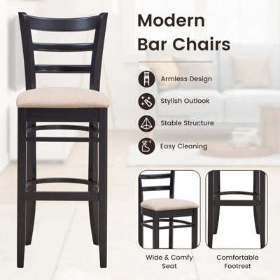 Costway Set Of 4 Bar Stools 31'' Kitchen Dining Chairs With Ergonomic Backrest & Footrest 5 Costway Set Of 4 Bar Stools 31'' Kitchen Dining Chairs With Ergonomic Backrest & Footrest - Image 5
