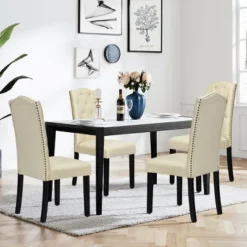 Costway Set Of 4 Tufted Dining Chair Upholstered W/ Nailhead Trim & Rubber Wooden Legs -Costway GUEST 73dc80fb 32ac 45ef 9ad9 4b9e9de13707