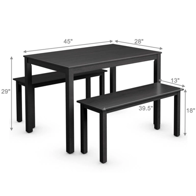 3pcs Dining Set Modern Studio Collection Table With 2 Benches Wood Legs Black 1 3pcs Dining Set Modern Studio Collection Table With 2 Benches Wood Legs Black