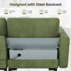 Costway Modular 3-Seat Sofa Couch W/ Socket USB Ports & Side Storage Pocket Army Green -Costway GUEST 744d3c4e baad 4590 ac86 fddb3b54035b