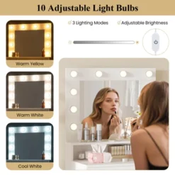 Costway Vanity Desk With Mirror And Lights With 3 Light Modes & Adjustable Brightness White -Costway GUEST 7464f75f 18d3 437f 8e7f ae3bfa7ceaa5