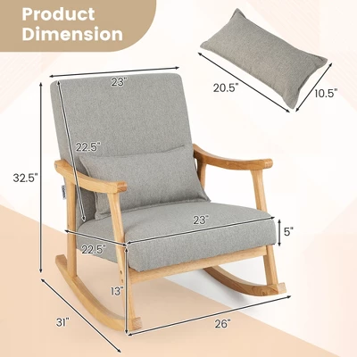 Costway Upholstered Rocking Chair With Pillow Rocking Armchair With Rubber Wood Frame Grey 9 Costway Upholstered Rocking Chair With Pillow Rocking Armchair With Rubber Wood Frame Grey - Image 9