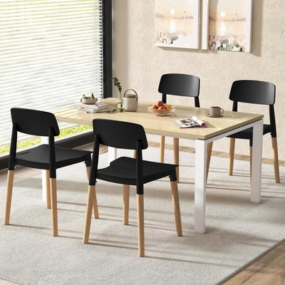 Costway Dining Side Chairs Set Of 4 With Ergonomic Backrest Wide Seat & Sturdy Wooden Legs Black/White 1 Costway Dining Side Chairs Set Of 4 With Ergonomic Backrest Wide Seat & Sturdy Wooden Legs Black/White