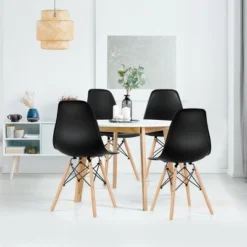 Costway Set Of 4 Modern Dining Side Chair Armless Home Office W/ Wood Legs White/Black/Blue -Costway GUEST 750574cc 9c7b 4528 8ac8 51c9510a5889