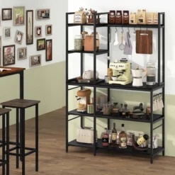 Costway Bakers Rack 5-Tier Coffee Bar Table With 10 S-Shaped Hooks & Power Outlets Rustic Brown/Black 14 Costway Bakers Rack 5-Tier Coffee Bar Table With 10 S-Shaped Hooks & Power Outlets Rustic Brown/Black -Costway GUEST 7508a991 1110 4ad9 a306 76988effc395