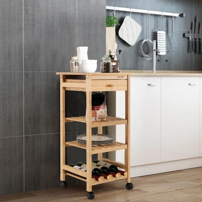 Costway Rolling Kitchen Island Utility Trolley Cart W/Drawer & Wine Rack 1 Costway Rolling Kitchen Island Utility Trolley Cart W/Drawer & Wine Rack