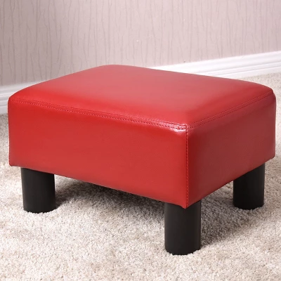 Costway Small Ottoman Footrest PU Leather Footstool Rectangular Seat Stool Red 2 Costway Small Ottoman Footrest PU Leather Footstool Rectangular Seat Stool Red - Image 2