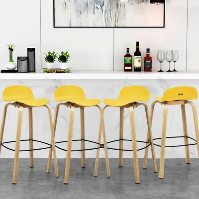 Costway Modern Set Of 4 Barstools 30inch Pub Chairs W/Low Back & Metal Legs Yellow 1 Costway Modern Set Of 4 Barstools 30inch Pub Chairs W/Low Back & Metal Legs Yellow