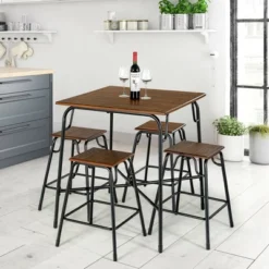 Costway 5PCS Bar Table Set Counter Height Dining Set W/ 4 Stools Rustic Brown -Costway GUEST 758c66ed 6388 4e68 a665 5f7537aa39b2