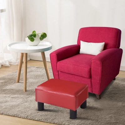 Costway Small Ottoman Footrest PU Leather Footstool Rectangular Seat Stool Red 3 Costway Small Ottoman Footrest PU Leather Footstool Rectangular Seat Stool Red - Image 3