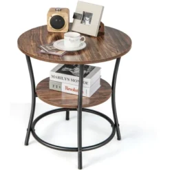 Costway 2 PCS 2-Tier Sofa Side End Table Round Nightstand With Sturdy Metal Frame Brown/Oak 19 Costway 2 PCS 2-Tier Sofa Side End Table Round Nightstand With Sturdy Metal Frame Brown/Oak -Costway GUEST 75f898e8 d12c 4816 9df8 06c3b6630933