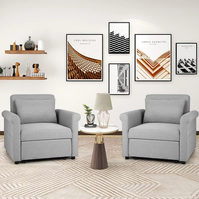 Costway Convertible Sofa Bed 3-in-1 Pull-out Sofa Chair Adjustable Reclining Chair Grey 2 Costway Convertible Sofa Bed 3-in-1 Pull-out Sofa Chair Adjustable Reclining Chair Grey - Image 2