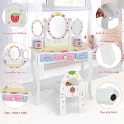 Costway Kids Vanity Princess Makeup Dressing Table Chair Set W/ Tri-fold Mirror White -Costway GUEST 76470556 db39 4f87 a21b 62ef8a2b11e3