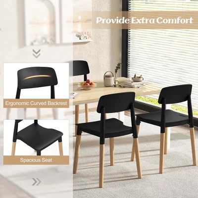 Costway Dining Side Chairs Set Of 4 With Ergonomic Backrest Wide Seat & Sturdy Wooden Legs Black/White 6 Costway Dining Side Chairs Set Of 4 With Ergonomic Backrest Wide Seat & Sturdy Wooden Legs Black/White - Image 6